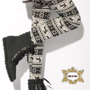 Sz S M L XL New *Knit Wool Like* thermal Leggings w Black/White seasonal pattern at eBay.com
